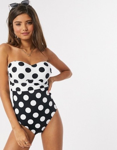Figleaves Fuller Bust Marilyn swimsuit in polka dot ~ mono spot print swimwear - flipped