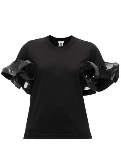 NOIR KEI NINOMIYA Flounced-sleeve black-cotton T-shirt - flipped