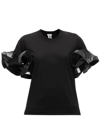 NOIR KEI NINOMIYA Flounced-sleeve black-cotton T-shirt