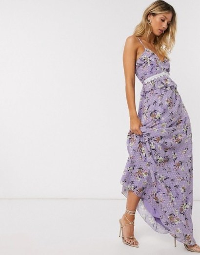 Forever U maxi ruffle cami dress in lilac floral - flipped