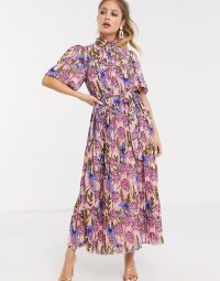 Forever U pleated midaxi dress in blush floral / romantic look high neck dresses