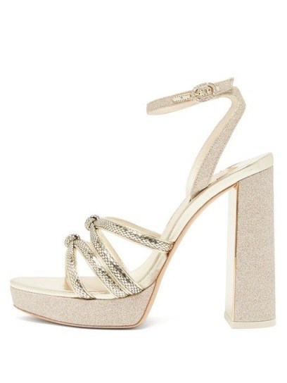 SOPHIA WEBSTER Freya leather and glitter platform sandals in champagne-gold - flipped