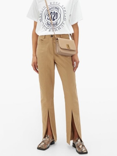 MARTINE ROSE Front-slit cotton-twill trousers in beige