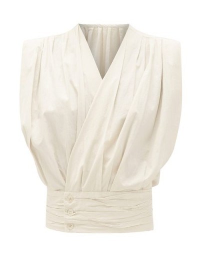LEMAIRE Gathered cotton-poplin wrap top in cream - flipped