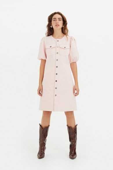 GESTUZ DILETTOGZ DENIM DRESS POTPOURRI ~ pink front button-through dresses - flipped