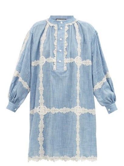 GUCCI GG lace-trimmed cotton-chambray dress ~ lightweight denim dresses - flipped