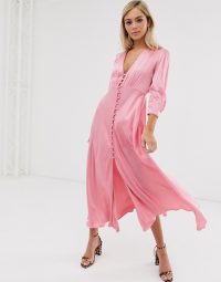 Ghost exclusive maddison button front satin midi dress in dusky pink / silky front button-through occasion dresses