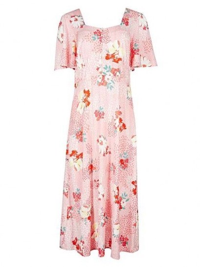 OLIVER BONAS Ginny Floral Print Pink Midi Dress - flipped