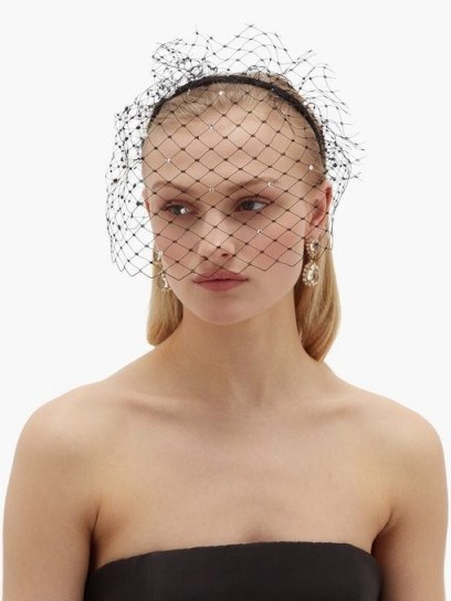 STEPHEN JONES Glow crystal-embellished veiled headband in black ~ glam evening accessories - flipped