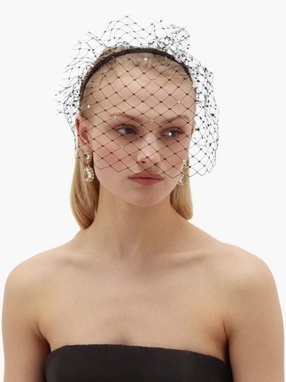 STEPHEN JONES Glow crystal-embellished veiled headband in black ~ glam evening accessories