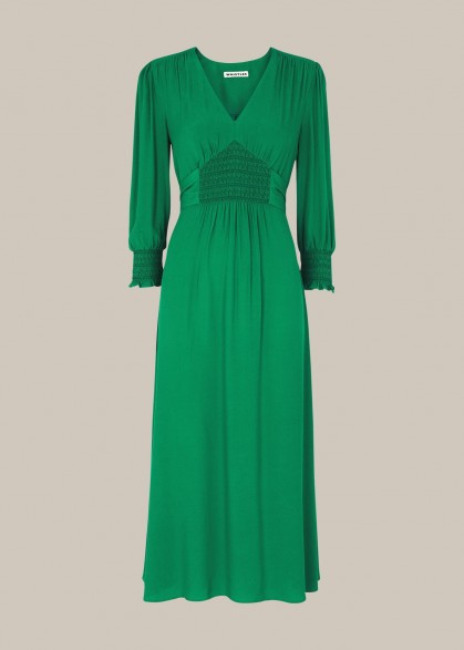 WHISTLES ZENNA SHIRRED WAIST DRESS – green dresses