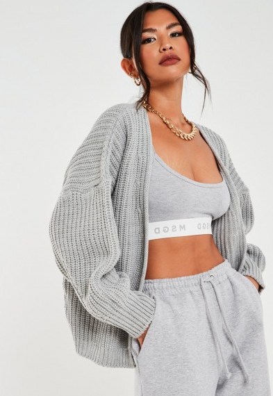 Missguided grey batwing oversized knitted cardigan - flipped