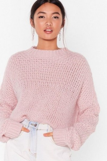 Pink Sweater – NASTY GAL Have Knit All Crew Neck Jumper - flipped