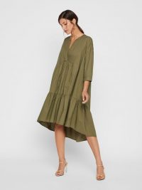 YAS HIGH-LOW HEM SMOCK DRESS Green / Four Leaf Clover