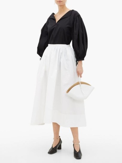 JIL SANDER High-rise organic cotton-poplin midi skirt in white ~ voluminous skirts