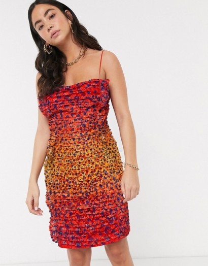 House Of Holland printed lace cheetah bodycon slip dress in red multi / skinny strap dresses