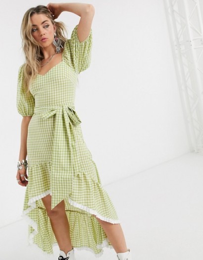 Green check dress – House Of Stars high low tea dress with statement sleeves in lime gingham