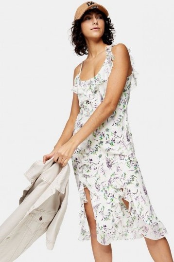 TOPSHOP IDOL Ivory Floral Slip Dress / ruffled cami dresses - flipped