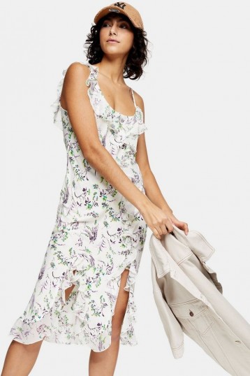 TOPSHOP IDOL Ivory Floral Slip Dress / ruffled cami dresses