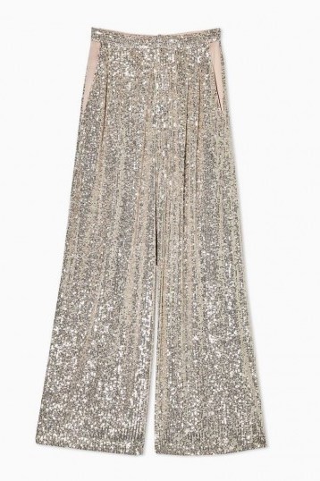 TOPSHOP IDOL Sequin Wide Leg Trousers in Silver / sparkly pants - flipped
