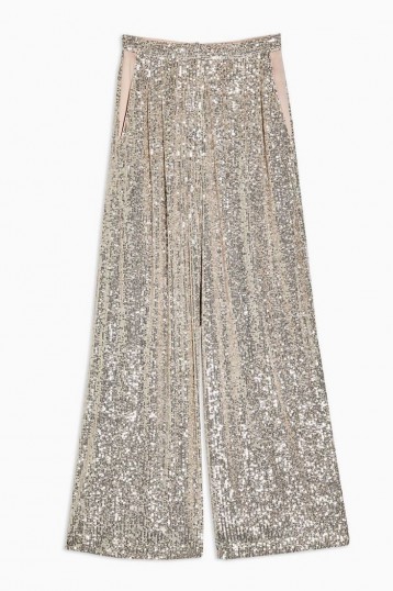 TOPSHOP IDOL Sequin Wide Leg Trousers in Silver / sparkly pants