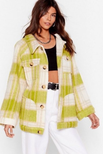 NASTY GAL I’m In a Brushed Oversized Check Jacket in Lime - flipped