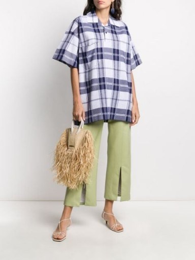 JACQUEMUS Le polo Torchon oversized check shirt in tonal blue - flipped
