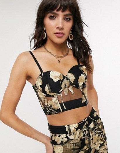 Jagger & Stone bustier in metallic rose mesh | black and gold bustier tops - flipped