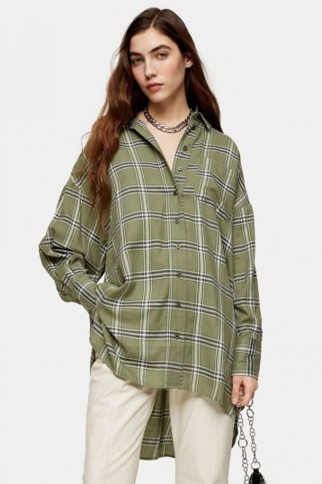 TOPSHOP Khaki Oversized Check Shirt – drop shoulder shirts