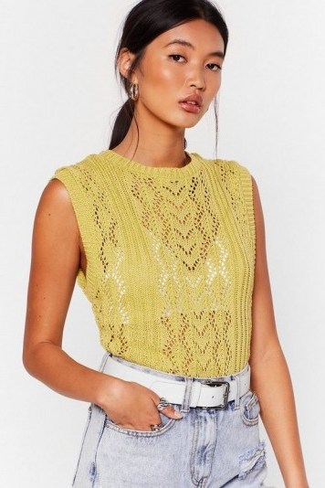 NASTY GAL Knit So Fast Pointelle Knit Vest in Lime - flipped