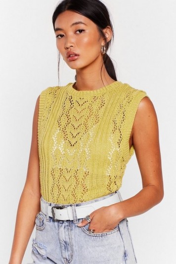 NASTY GAL Knit So Fast Pointelle Knit Vest in Lime