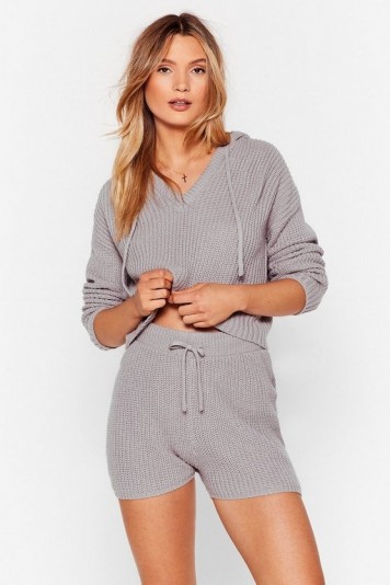 Nasty Gal Knit’s in Hoodie and Shorts Lounge Set