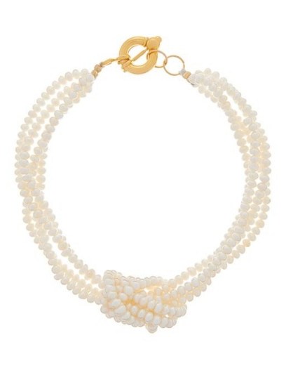 TIMELESS PEARLY Knotted pearl choker necklace in white / chokers / necklaces / pearls - flipped