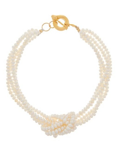 TIMELESS PEARLY Knotted pearl choker necklace in white / chokers / necklaces / pearls