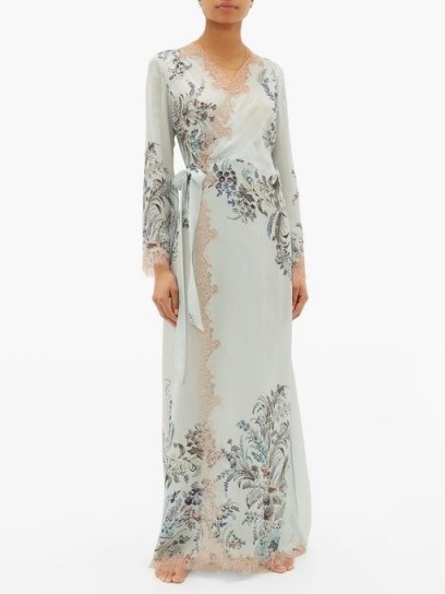 CARINE GILSON Lace-trimmed silk-satin robe in light sage green – casual luxe robes - flipped