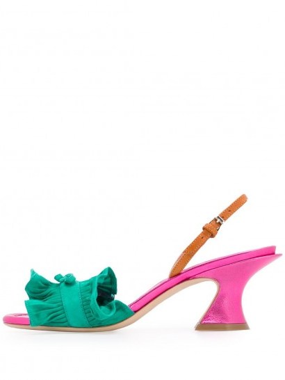 LANVIN pleated low heel sandals in green / pink - flipped