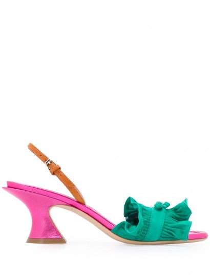 LANVIN pleated low heel sandals in green / pink