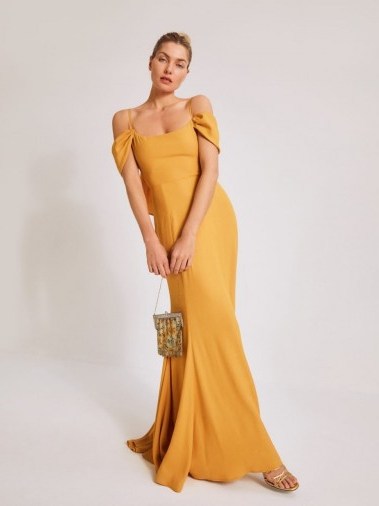 Reformation Larkspur Dress in Ochre | maxi dresses for summer occasions - flipped