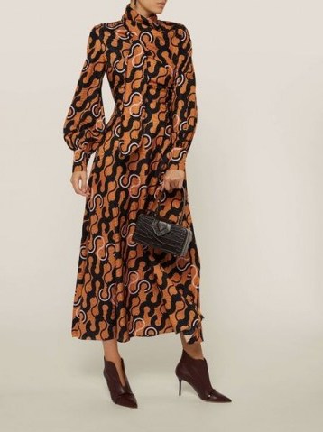 LAYEUR‎ Lee Scarf Neck Printed Cotton-Silk Dress ~ abstract printed dresses - flipped
