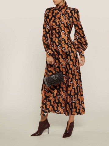 LAYEUR‎ Lee Scarf Neck Printed Cotton-Silk Dress ~ abstract printed dresses