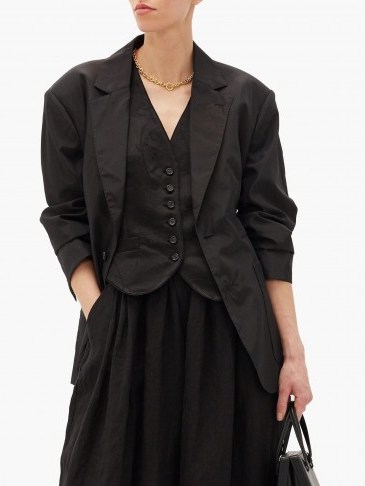 Matches Fashion ZANINI Leaf-jacquard linen-blend waistcoat - flipped