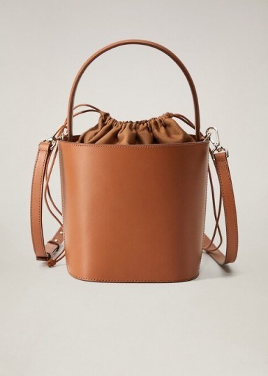 Brown Top Handle Bag – MANGO Leather bucket bag REF. 67074766-ADITA-LM - flipped