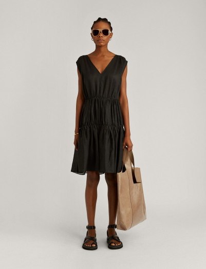 Joseph Lema Ramie Voile Plisse Dress in Black / summer ready fashion - flipped