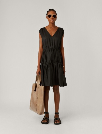 Joseph Lema Ramie Voile Plisse Dress in Black / summer ready fashion