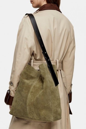 TOPSHOP LENA Khaki Leather Hobo Bag – green shoulder bags - flipped