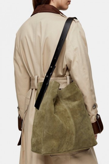 TOPSHOP LENA Khaki Leather Hobo Bag – green shoulder bags