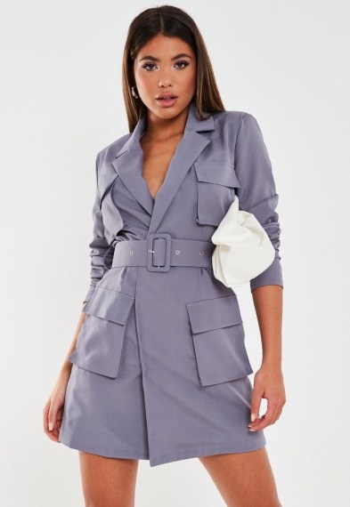 Missguided lilac tailored utility blazer dress – belted jacket dresses - flipped
