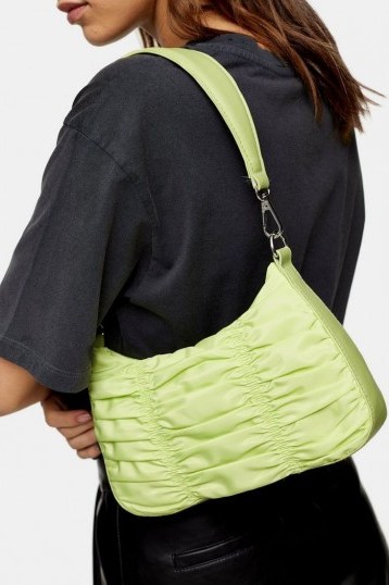 TOPSHOP Lime Green Ruched Nylon Shoulder Bag - flipped