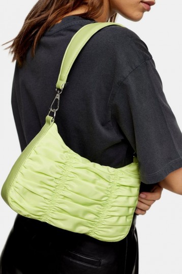 TOPSHOP Lime Green Ruched Nylon Shoulder Bag