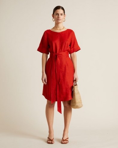 Jigsaw LINEN BELTED DRESS Paprika / red summer dresses - flipped